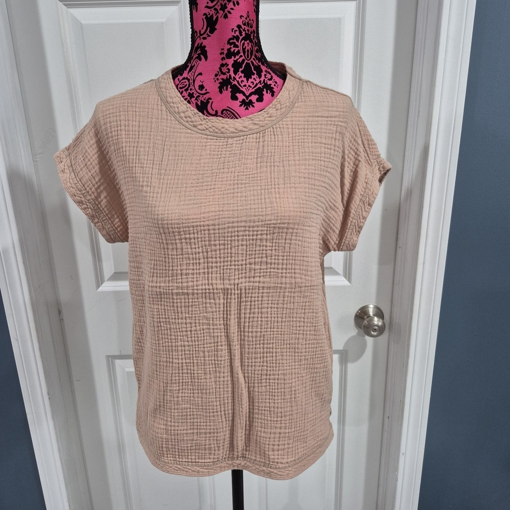 Faherty‎ Top Womens Small Nougat Dream Gauze Organic Cotton Lagenlook Beach Airy